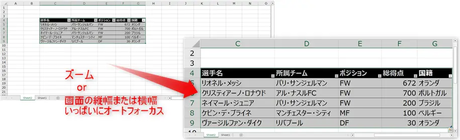 ズーム機能及びオートフォーカスのイメージ